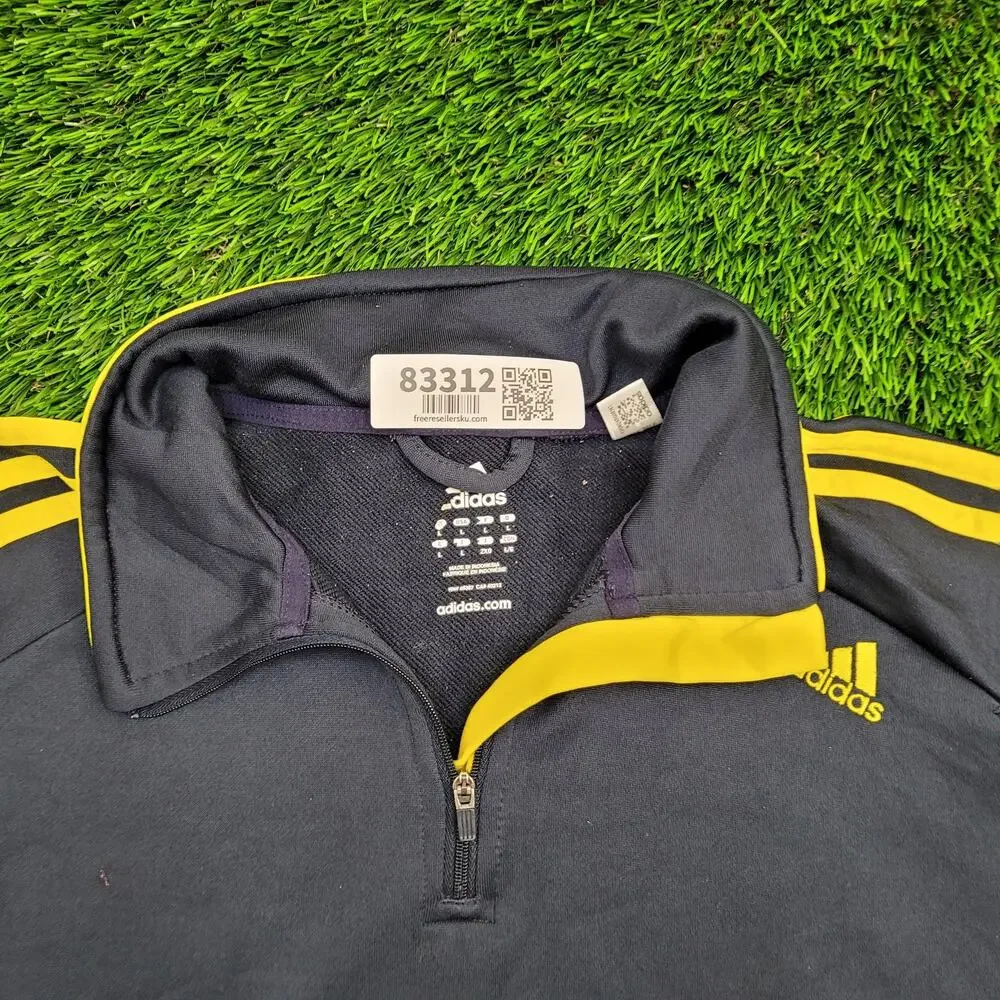 ADIDAS Trefoil 1/4 Zip Jacket Large 22x28 Navy Yellow Trim